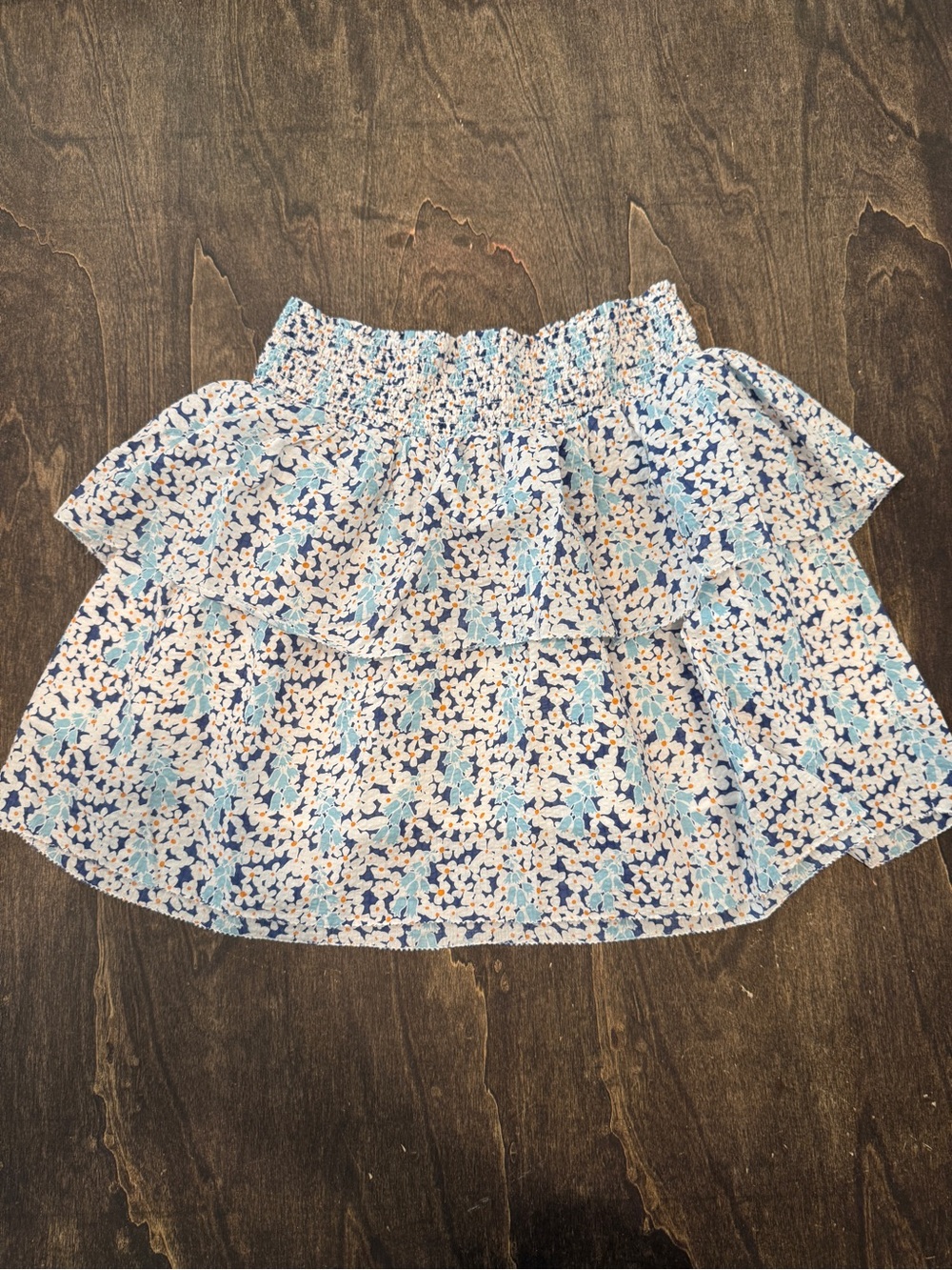 sundays Blue Floral Tiered Smocked Skirt